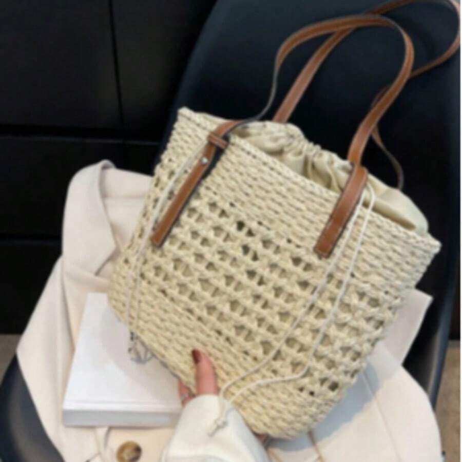 Borsa a mano in vimini di rattan, casual e di grande capacità, da donna, estiva, da spiaggia, in paglia, da viaggio, grande cestino.