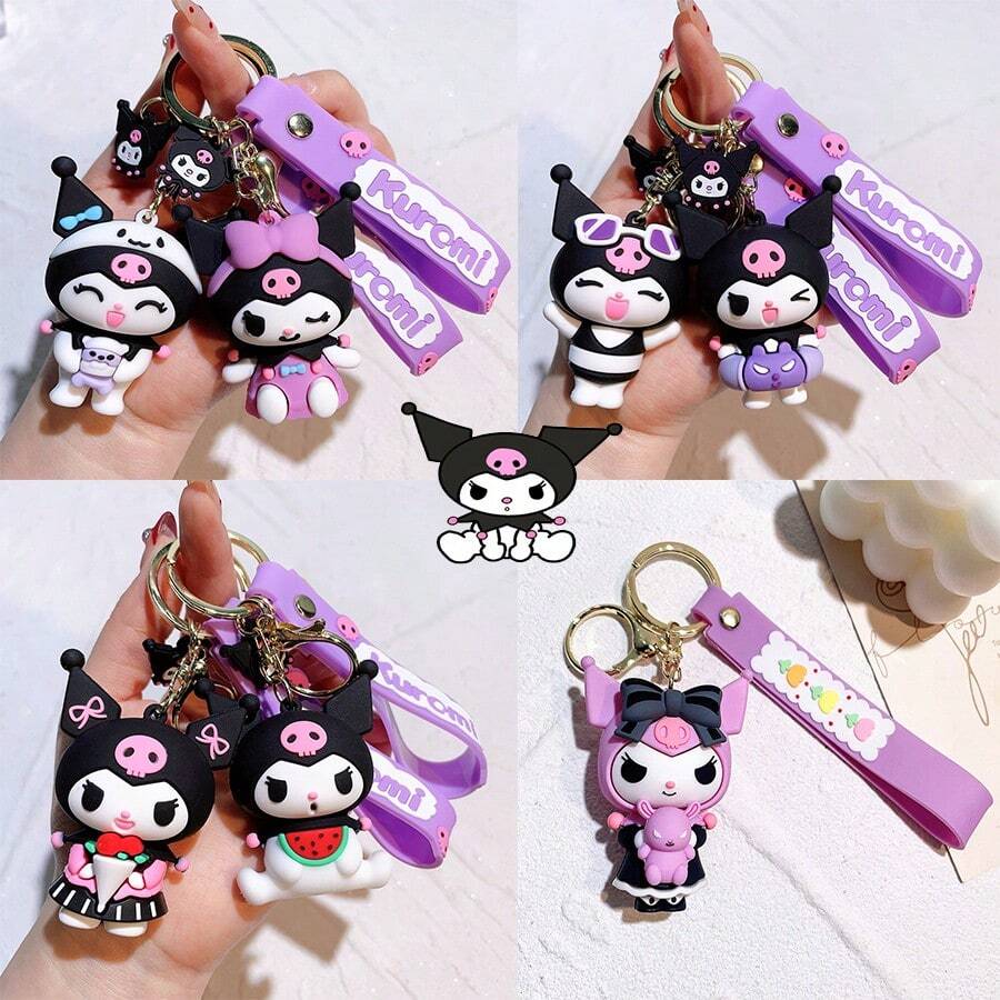 Sanrio 1pc Sanrio Kuromi Silicone Keychain Pendant, Cartoon Cute Bag Keychain Pendant Small Gift,