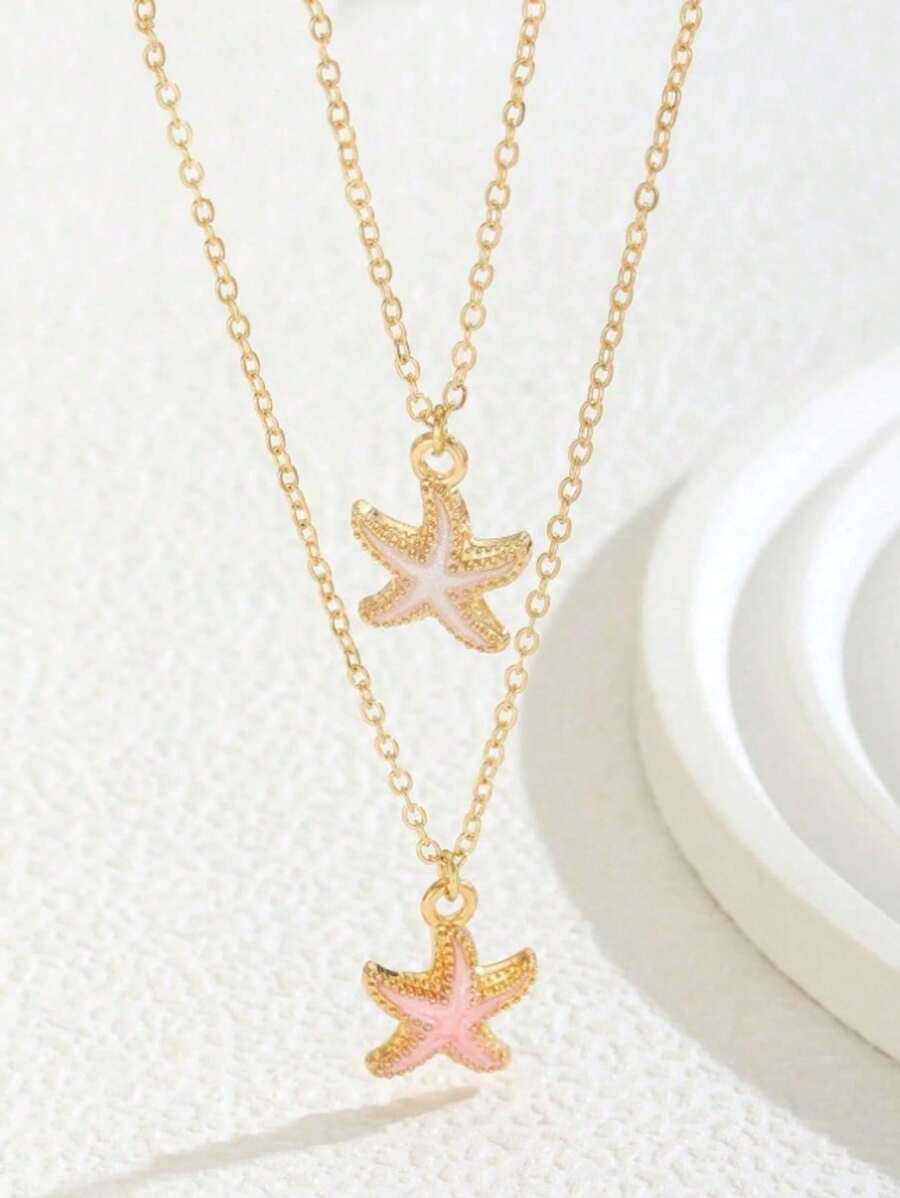 1 Peça Colar de Pingente de Estrela do Mar Colorido com Corrente Dourada Minimalista Exagerada (Cartão Aleatório)