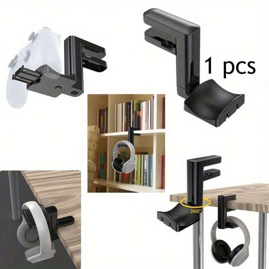 1 pieza Soporte ajustable para auriculares para colgar debajo del escritorio, con gancho giratorio universal para sujetar auriculares, soporte para auriculares debajo del escritorio