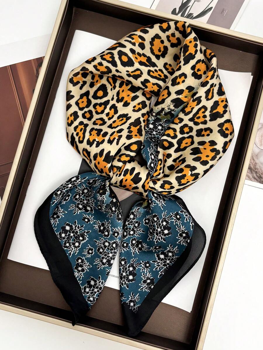 1 pieza Nuevo elegante pañuelo retro de los años 70 de estilo floral de seda sintética, versátil para que las mujeres lo usen como pañuelo de cuello, diadema, pañuelo para bolso, pañuelo de cintura, adecuado para salir