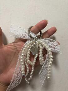 2PCS Silver Heart Pearl Bowknot
