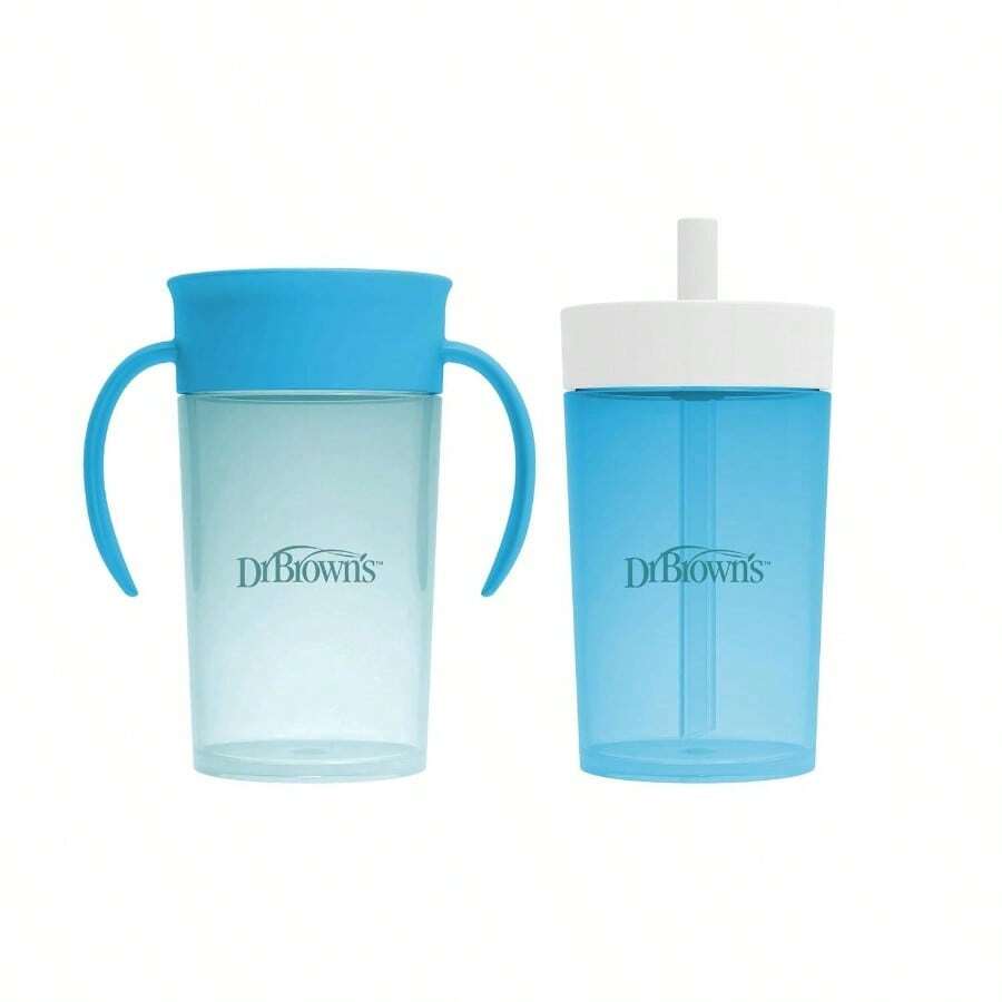 Milestones Straw To 360 Cup Set, Convertible Toddler Training Cup Set With Interchangeable Silicone Straw And 360 Degree Cup Lid Oan Blue, 10 Oz/300 ML, , 9m+, 2 Pack