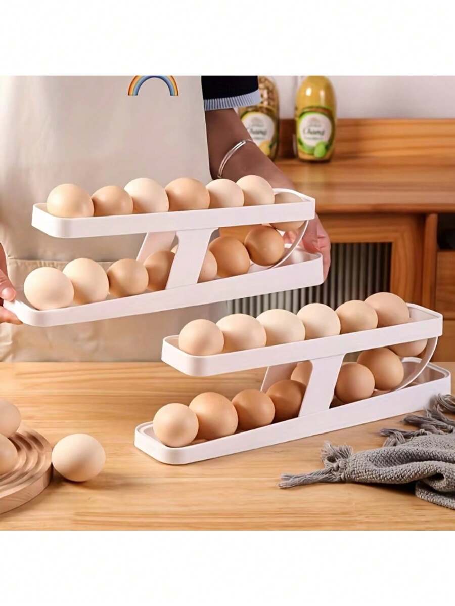 1/2/3pcs Bilayer Fridge Egg Storage Box,Automatic Rolling,Eggs Holder,Portable Storage Box,Protector,Keep The Refrigerator Clean And Neat,Good Home And Kitchen Storage Assistant,For Indoor Kitchen Refrigerator Egg