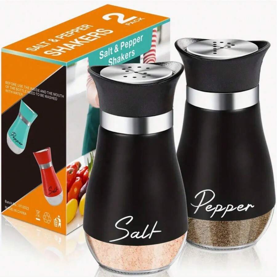 2 Pieces/3 Pieces(Including Storage Rack) Set Of Salt And Pepper Shaker Bottles, Seasoning Bottles, Glass Spice Jars, Kitchen Tools, Camping Barbecue, RV Travel Cute Spice Bottles,School Supplies