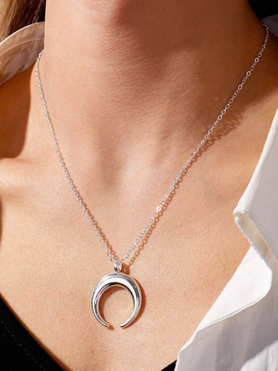1 Peça Novo Colar de Pingente de Lua Crescente Simples Dourado/Prateado, Corrente de Clavícula Joia