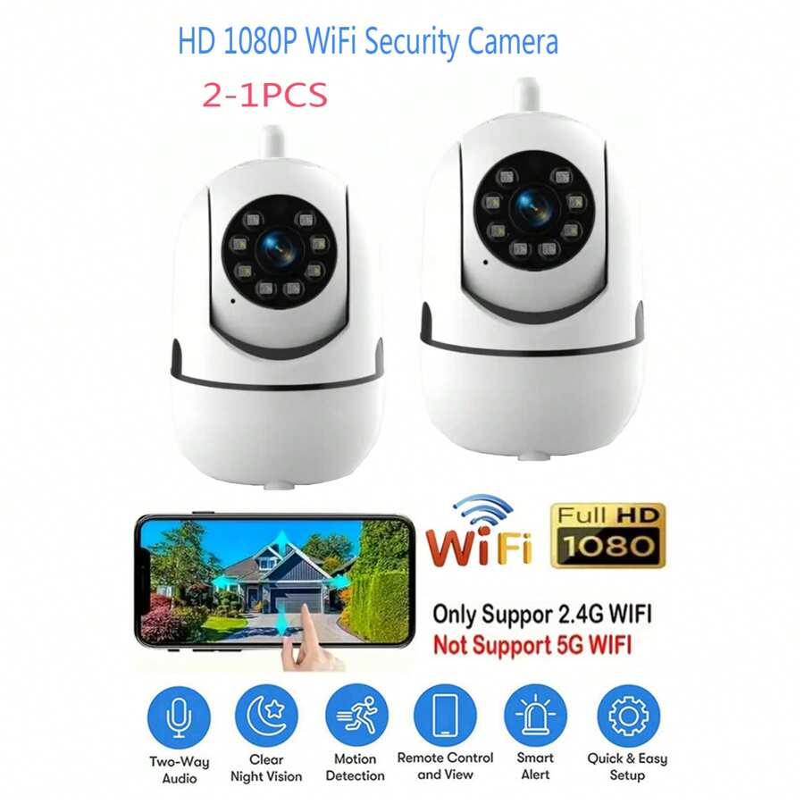 1 pezzo/2 pezzi Telecamera di sorveglianza intelligente HD 1080P, telecamera senza fili WIFI 2.4G, monitor intelligente per bambini con rilevamento automatico, accesso remoto da dispositivo mobile, audio bidirezionale, visione notturna a infrarossi, adatto per casa, bambini, anziani e animali domestici, alimentato tramite USB