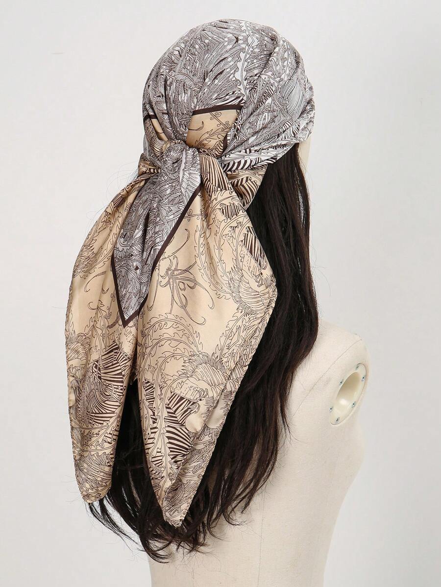 1 pièce Écharpe carrée élégante imprimée mode 90 cm pour femme, idéale pour les sorties décontractées et à la mode en ville, comme foulard, bandeau, châle coupe-vent et protection solaire, idéale pour accessoiriser votre style.