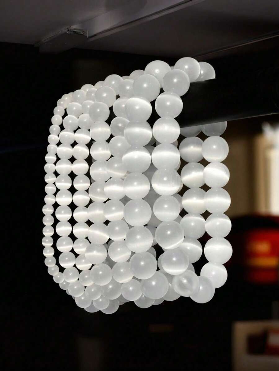1pc Smooth Cat Eye Stone Beaded Bracelet For Women & Men, Multilayer Stacked Moonstone Bracelet, Suitable Couple Gift
