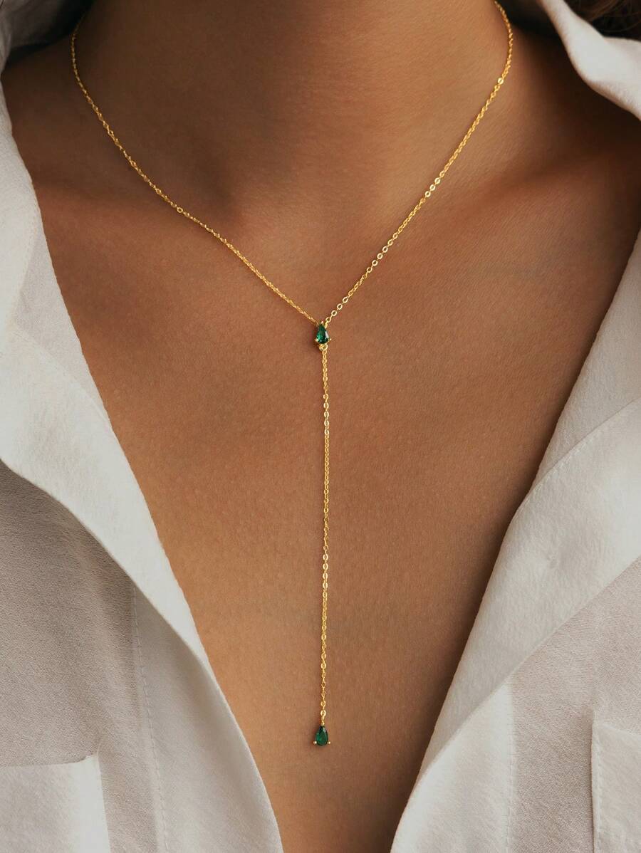 1 buc colier cu pandantiv din zirconiu colorat în formă de Y din argint 925, design minimalist, lanț de claviculă delicat, accesoriu elegant și strălucitor, potrivit pentru femei, ținute de Ziua Îndrăgostiților și diverse ocazii