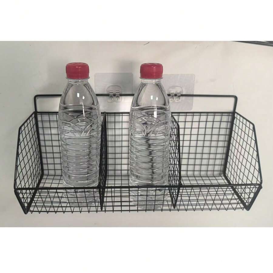 1pcWall Mounted Kitchen Storage Basket - Versatile Hanging Organizer Rack For Vegetables, Garlic, Onions - Durable Metal Shelf Bin - Ideal For Small Kitchen And Bathroom Storage Without Battery, Made Of Other Materials