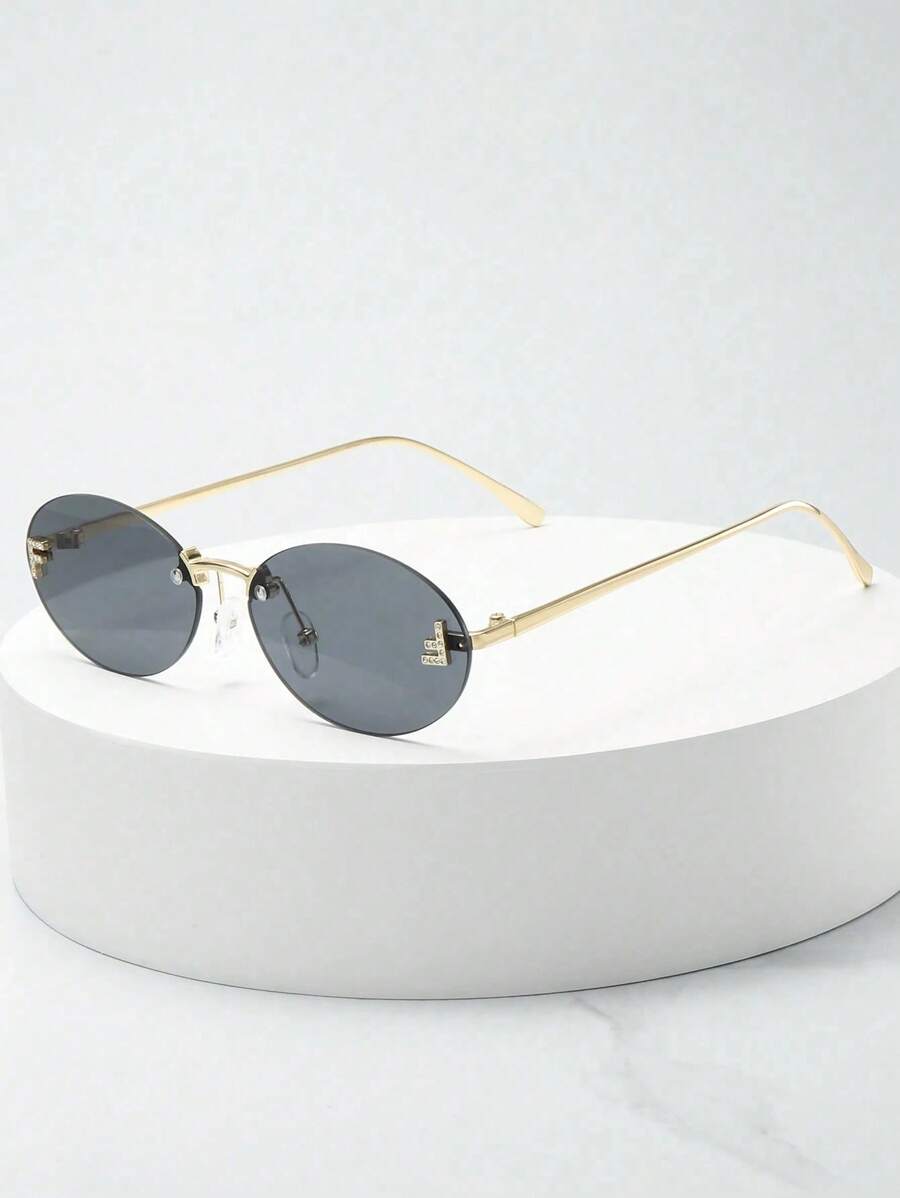 1 pieza Gafas de montura pequeña ovalada vintage negra sin marco, accesorio de moda de verano, complemento del estilo callejero