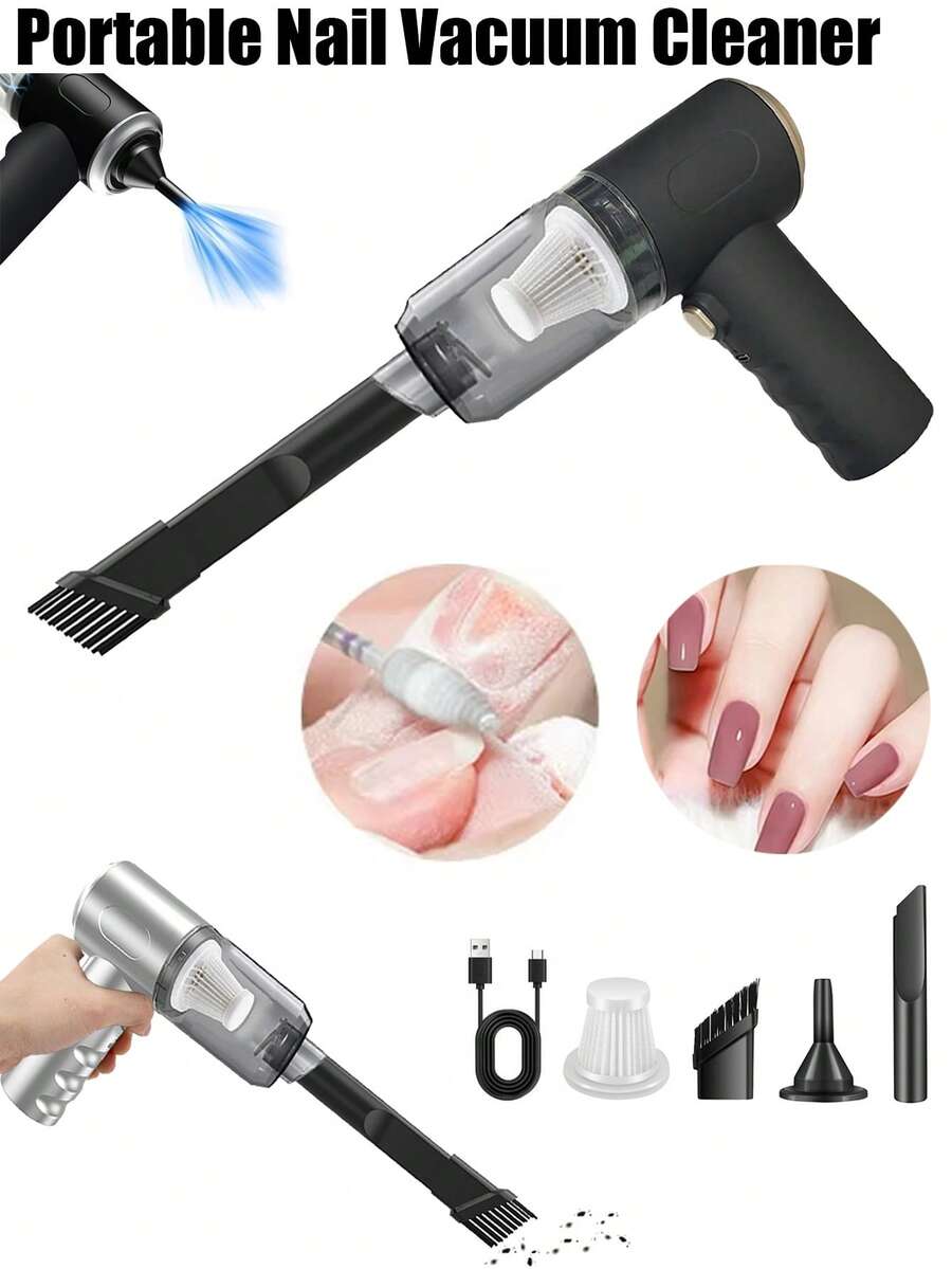 Mini Portable Vacuum Cleaner Nail Dust Remover, Nail Art Cleaning Wireless Handheld Vacuum With Brush Motor 4500PA High Power And TypeC, For Nail Art, Car,Office And Home Cleaning, 1200mAh