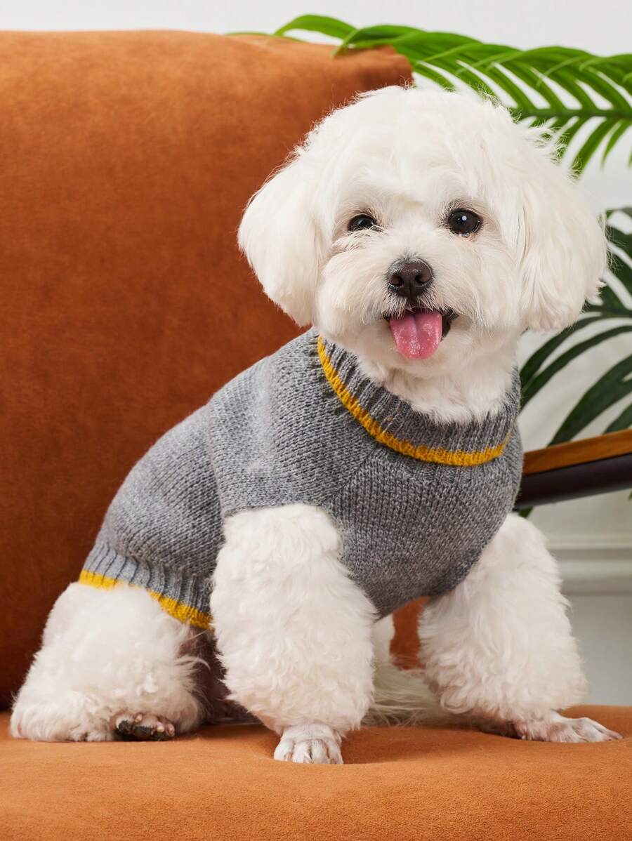UFBemo UFBemo Gray Pet Sweater, Cute, Warm, Thick, Casual Minimalist Style, Contrast Color Design, High-Grade Gray, Suitable For Cats And Small Dogs In Autumn/Winter