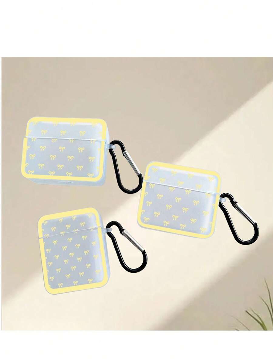 A Yellow Bow Element Print Case For A Pair Of Earphones Compatible With Apple Models