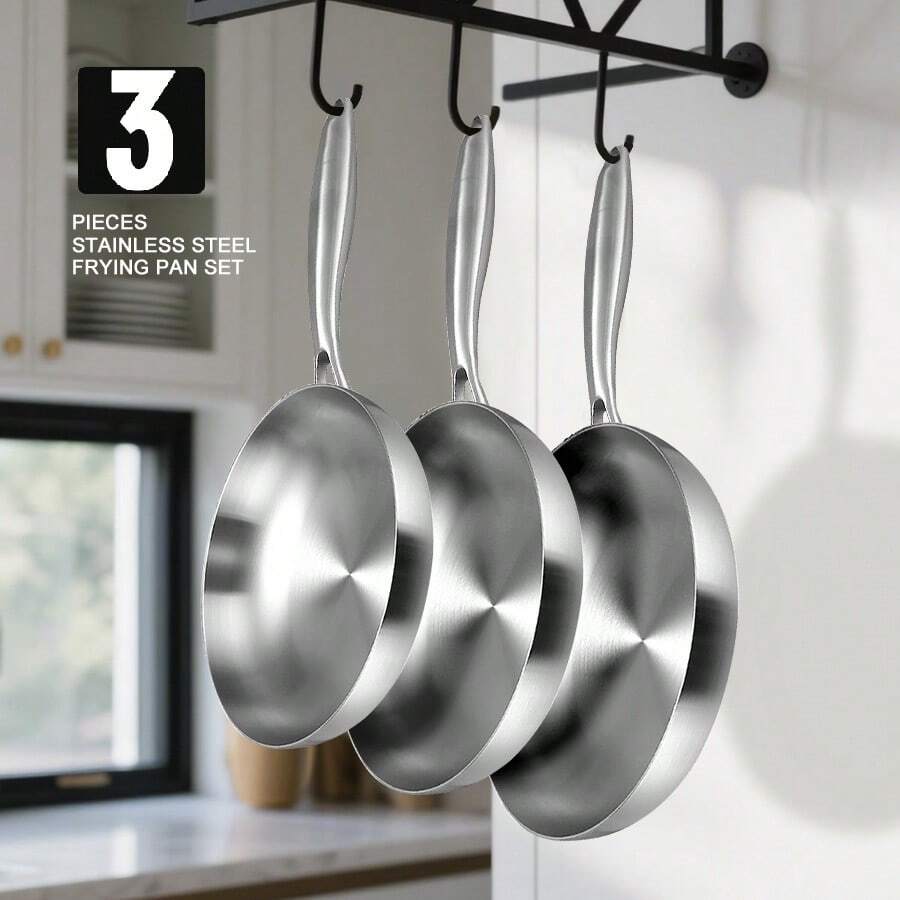 ABKOK Premium 3-Layer Stainless Steel Anti-Stick Frying Pan - Thick Honeycomb Design, Rapid Heat Induction & Gas Stove Compatible, Ideal For Eggs & Steaks, Dishwasher Friendly For Home & Restaurant Use