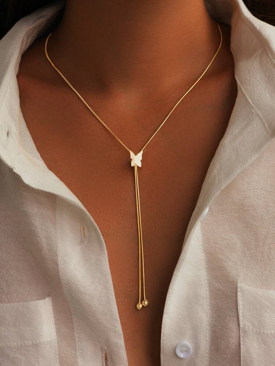 1 pezzo Collana a lariat con farfalla in argento sterling 925, accessorio gioiello di design di nicchia stratificato e indossabile