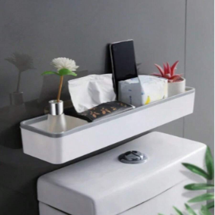 Mobiletto portaoggetti da parete per bagno, con supporto multifunzionale, senza forature, sopra il ripiano portaoggetti per WC