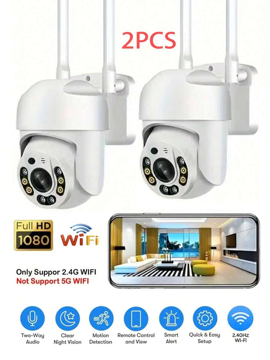 2pcs Smart Home Security Camera, 2.4GHz WiFi Indoor/Outdoor Surveillance Camera, 2K HD Outdoor Security Monitor, 360° Panoramic Monitoring, Color Night Vision, Two-Way Audio, USB Powered