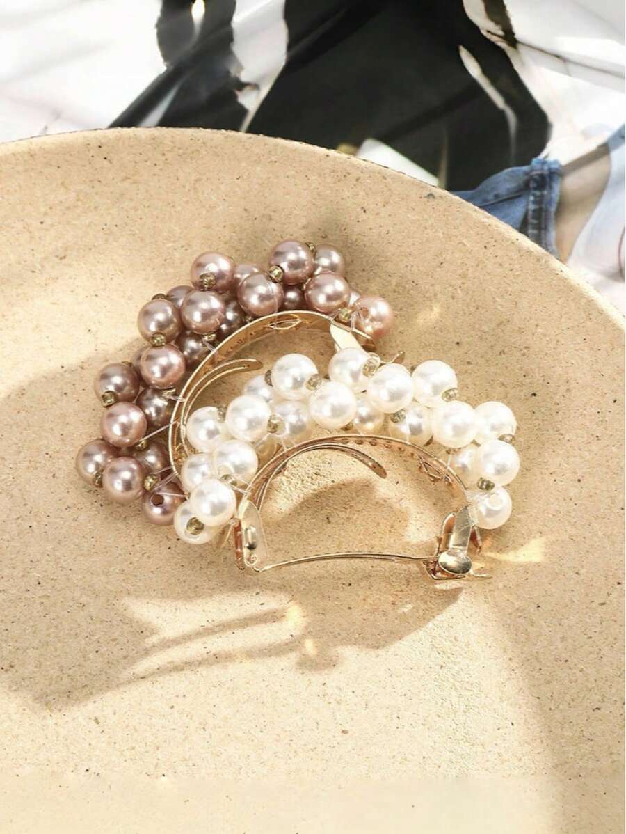 2pcs Rounded Pearl Spring Hairpins Are A Focal Point For Formal Occasions Such As Dinner Parties And Weddings, School Stuff