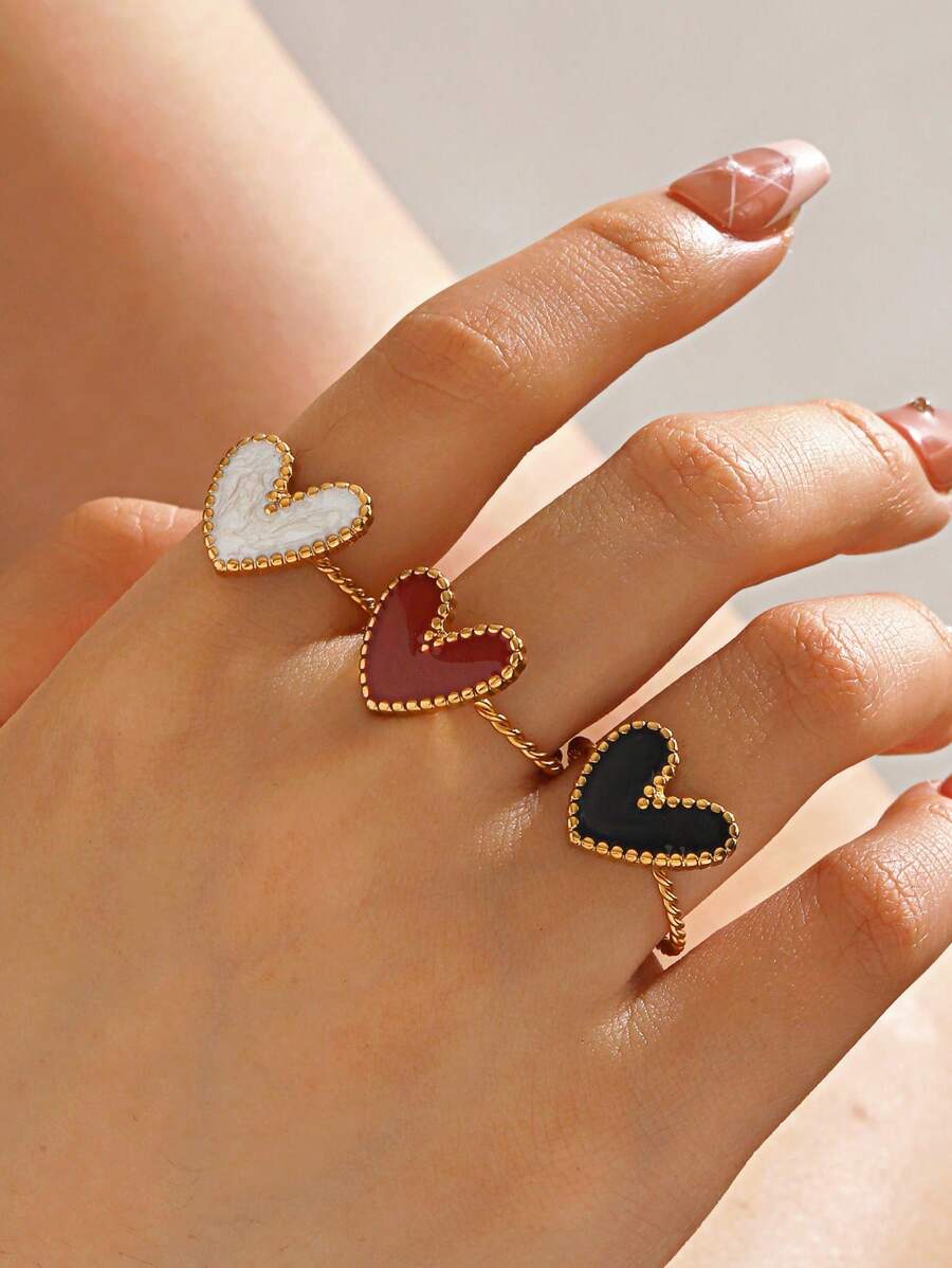 1 Stück minimalistische Edelstahl Herz-förmiger Ring in Schwarz, Rot, Weiß für Frauen, geeignet für den täglichen Gebrauch und Valentinstag