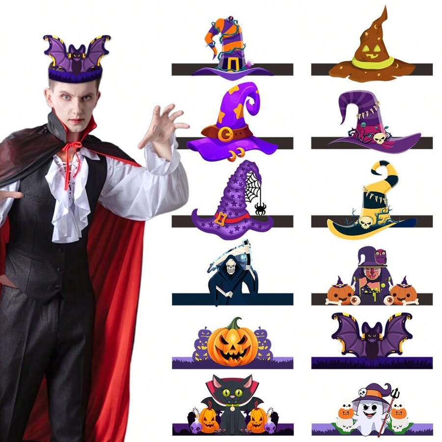 6pcs Halloween Themed Party Decorative Hats, Witch Hat, Pumpkin Hat, Death Cap, Suitable For Halloween Ghost Party, Costume Play, Festival Celebration, Masquerade Ball