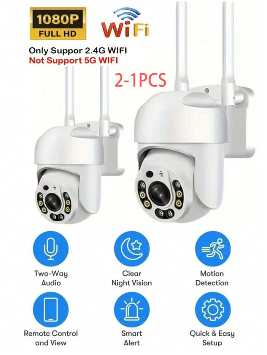 1 pieza/2 piezas Cámara de seguridad de alta definición 1080P, Cámara domo, Conexión inalámbrica WiFi, Cámara de vigilancia interior/exterior de 2,4GHz, Monitor de seguridad exterior de alta definición 2K, Monitoreo panorámico de 360°, Visión nocturna a color, Audio bidireccional, Alimentada por USB