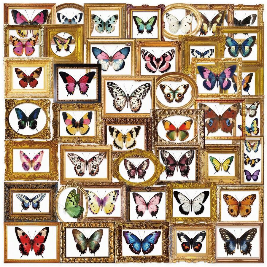 52Pcs Vintage Butterfly Photo Frames Stickers PET Transparent Decorative Decals Butterfly Stickers Insect Stickers Aesthetic Stickers Waterproof Stickers Aesthetic Laptop Sticker Pack Skateboard Stickers Water Bottle Stickers Notebook Stickers