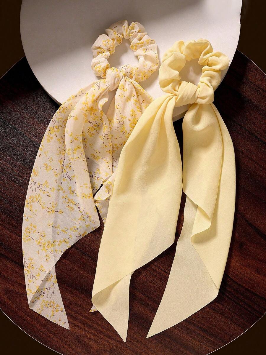 1pc Solid Color Chiffon Floral Long Floating Triangle Scarves, Headband Hair Accessories, Small Floral Bohemian Party, Court Style, Casual, Seasonal, Hair Ties, Scrunchy Hair Ties, Cute Hair Accessories