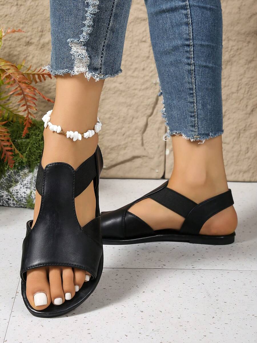 Sandales plates décontractées pour femmes, confortables et chics à bout ouvert, adaptées pour l'été