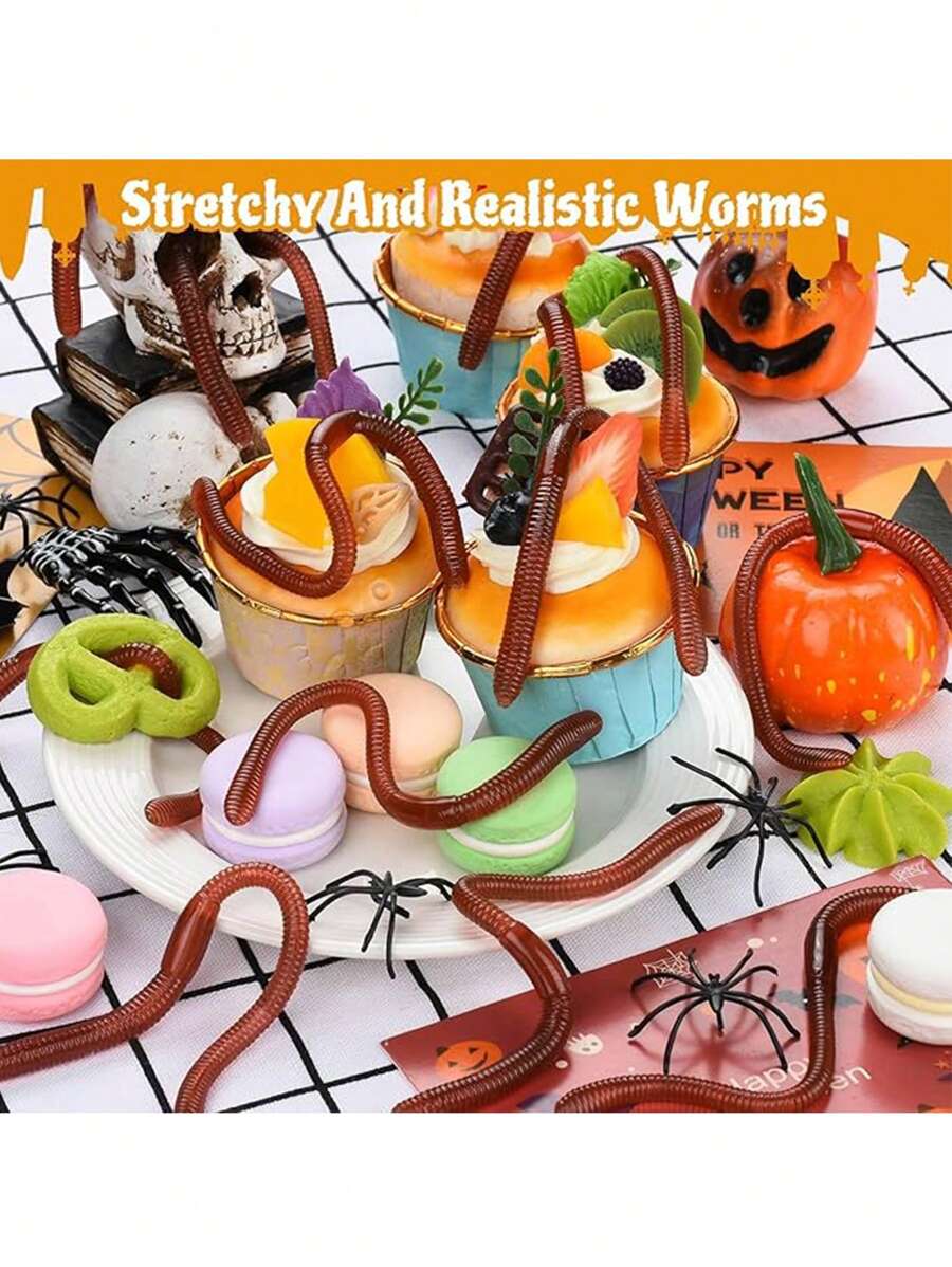 20 paquets - Vers de terre en caoutchouc réalistes, jouets de farce, vers de terre en caoutchouc souples et flexibles, peuvent être utilisés comme accessoires de farce pour fête d'Halloween, décorations d'Halloween pour adolescents et adultes, cadeaux d'Halloween, cadeaux de fête, cadeaux parfaits, cadeaux raffinés (trois couleurs disponibles) Décoration d'automne