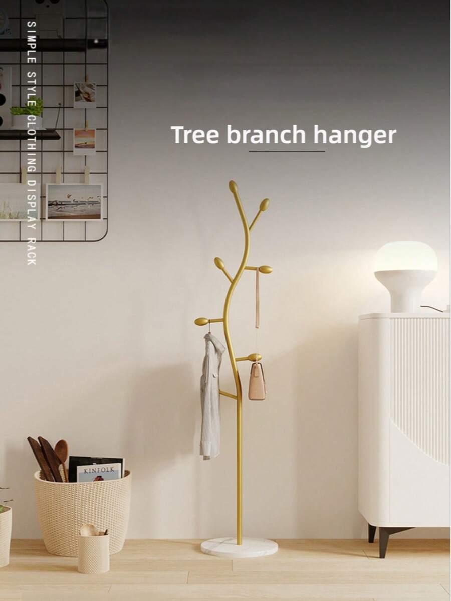 1pc 175cm Freestanding Marble Garment Rack, Bedroom Clothes & Bag Hanger, Simple Drying Rack, Coat Rack