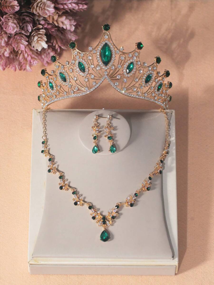 Set di 4 collane per principessa adolescente, set di collane con corona in cristallo, accessorio per capelli da festa per bambini, cofanetto regalo di corona di lusso, accessori da sposa e matrimonio, adatti per festival, regali, gala