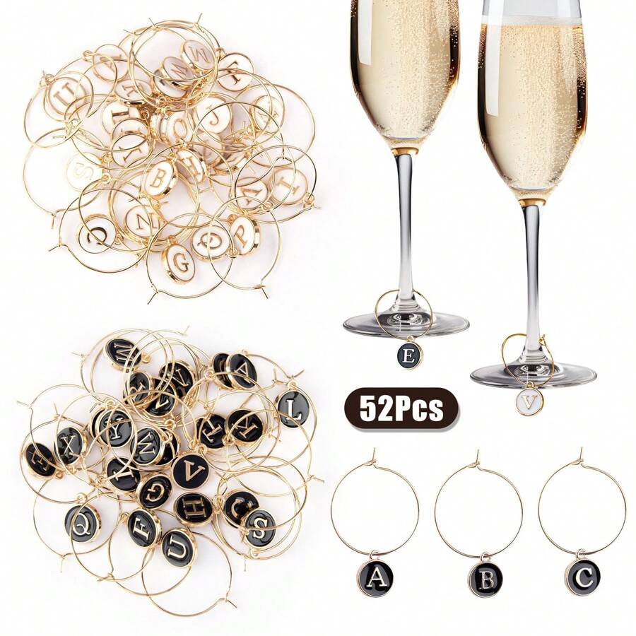 52pcs Wine Glass Charms, Wine Glass Identification Pendant, Beverage Markers For Wine Glasses, Wine Tasting, Cocktail, Champagne Party Decor, Home Gathering Gifts