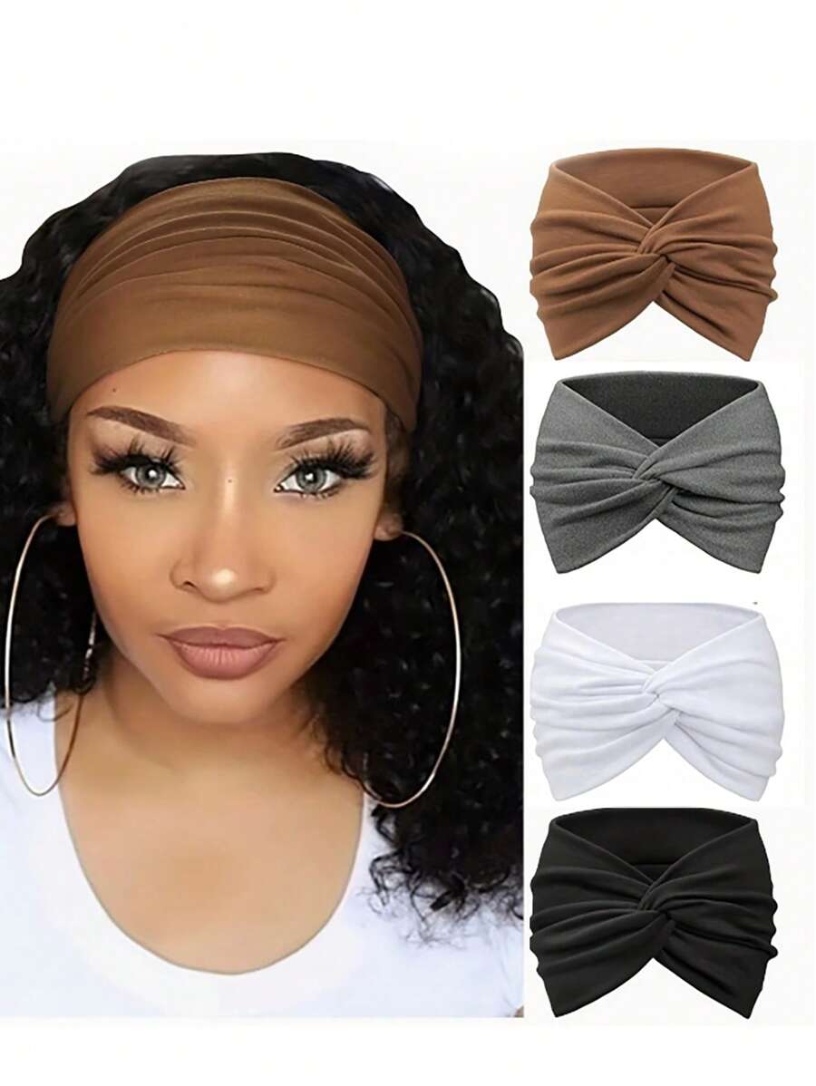 4 pezzi/set Fasce per capelli alla moda boeme di colore unito per donne, foulard retrò intrecciati, accessori per capelli sportivi antiscivolo e assorbenti, fasce eleganti per capelli, fascia per la testa alla moda, per la scuola e l'università