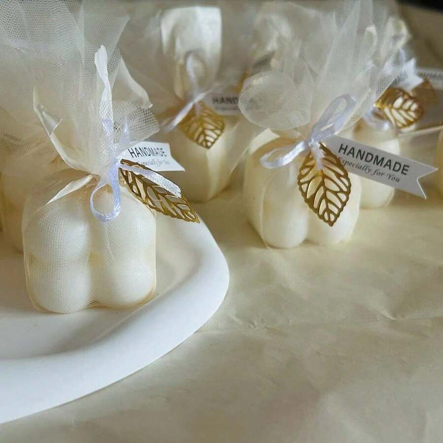 Gold Leaf Magic Cube Geurkaars - Bruiloftsbedankjes Cadeauset met Mesh Wrap, Bruidsdouche Decoratie, Romantisch Tafelstuk voor Jubileumfeest (4 Pakken)