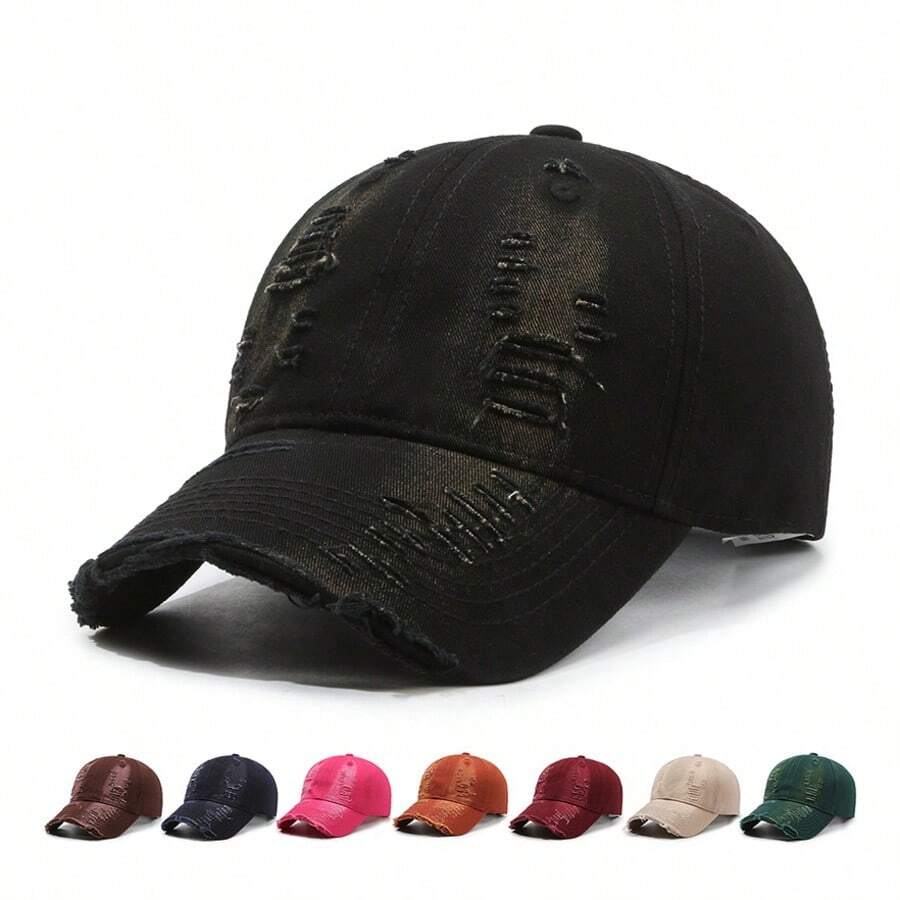 1pc Distressed Casual Denim Baseball Cap, Lightweight Adjustable Trucker Hat, Sun Protection, Woven Craft, Hand Wash/Dry Clean