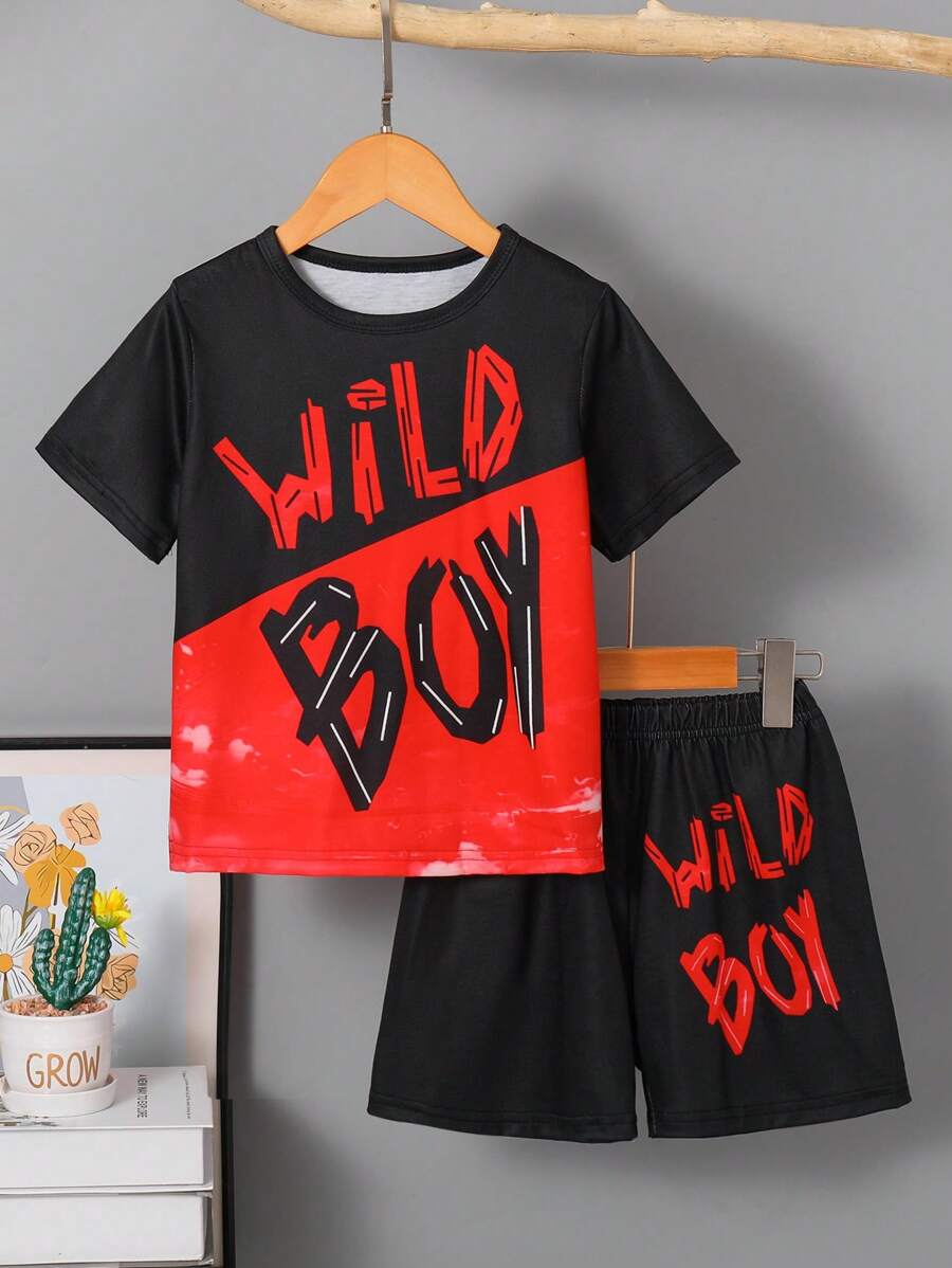 2pcs/Set Toddler Boys Casual Outdoor Soft Milk Silk Letter Print Short Sleeve T-Shirt And Shorts Set, Summer