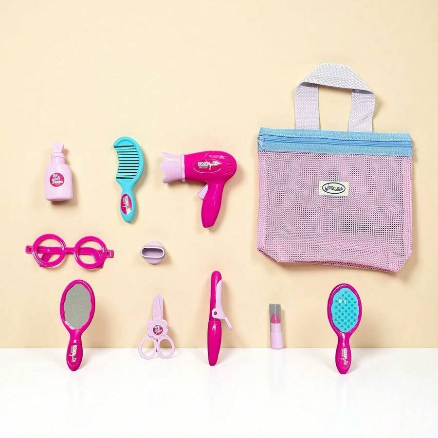 10pcs Set Pretend Play Plastic Makeup Toys With Storage Bag, Parent-Child Interactive Game, Gift Set, Random Color Accessories
