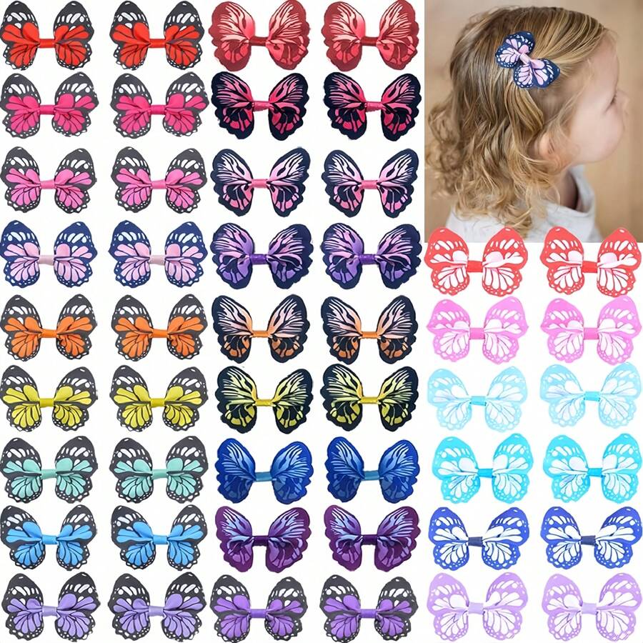 24Pcs Random Colorful Butterfly Hair Clips, Girls' Hair Clips, Hair Accessories For Birthday Parties And Performances
