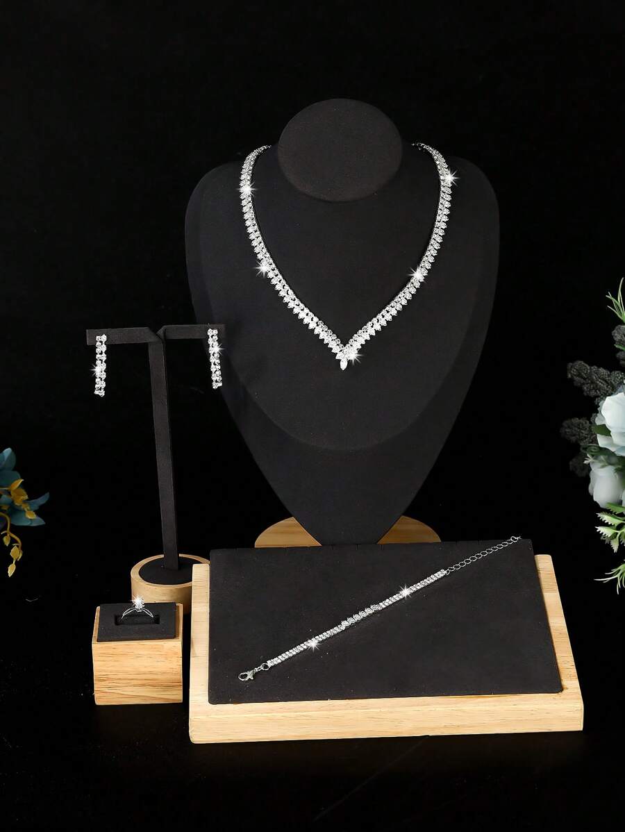 Set de 5 piezas de joyería minimalista con forma de V con circonita cúbica, adecuado para uso diario, boda, cumpleaños, viaje y fiesta de mujeres
