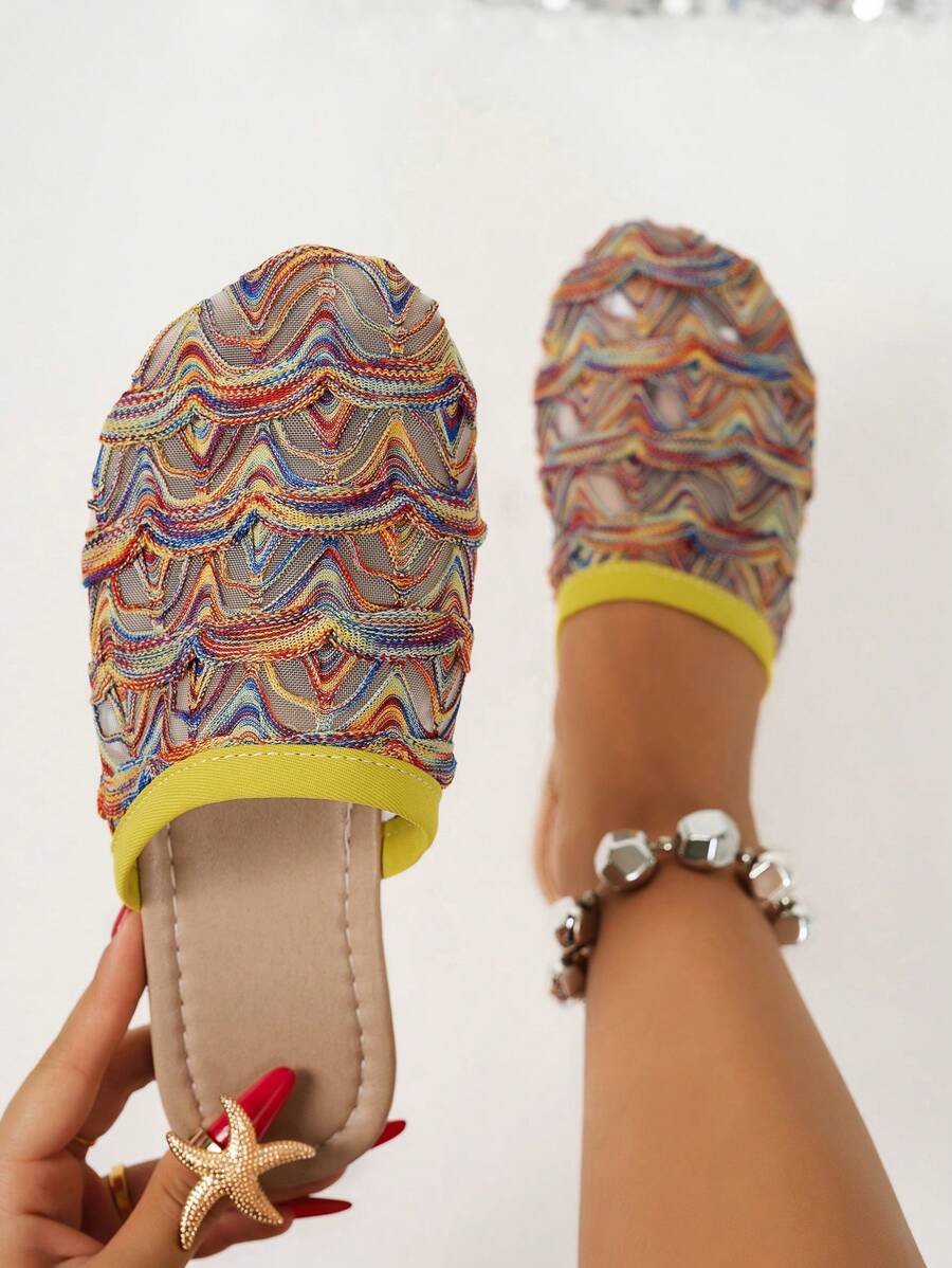 Minimalist Fashion Turban Net Breathable High-Quality Flat Slip-On Comfortable Non-Slip Odor-Free Slippers For Indoor, Outdoor, Beach, Women