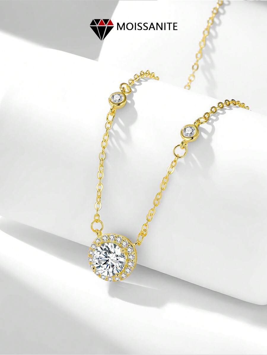 LOVESSOM 1pc 925 Sterling Silver 1carat Moissanite Women's Necklace, Dotted Constellation Clavicle Chain, Valentine's Day Gift