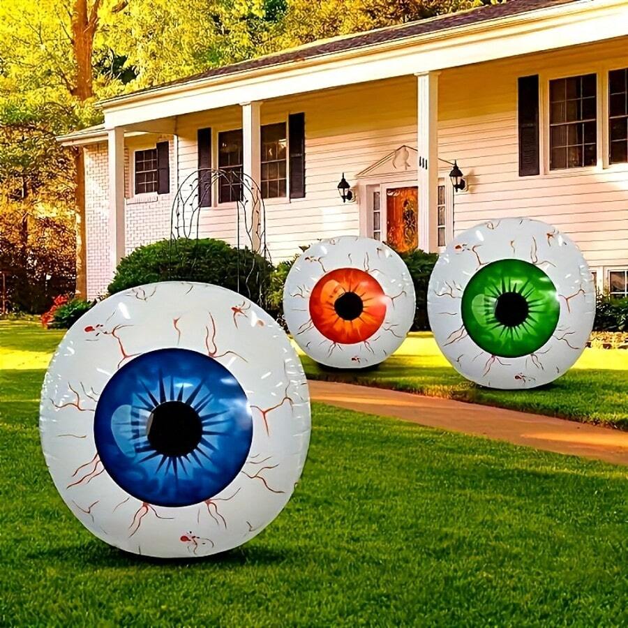 1 pièce Œil géant gonflable, boule d'œil réaliste 4D, décoration de jardin à gonfler facilement, se balançant au vent, décoration effrayante pour la décoration d'Halloween, la décoration de la maison, la décoration d'automne, la décoration de la chambre