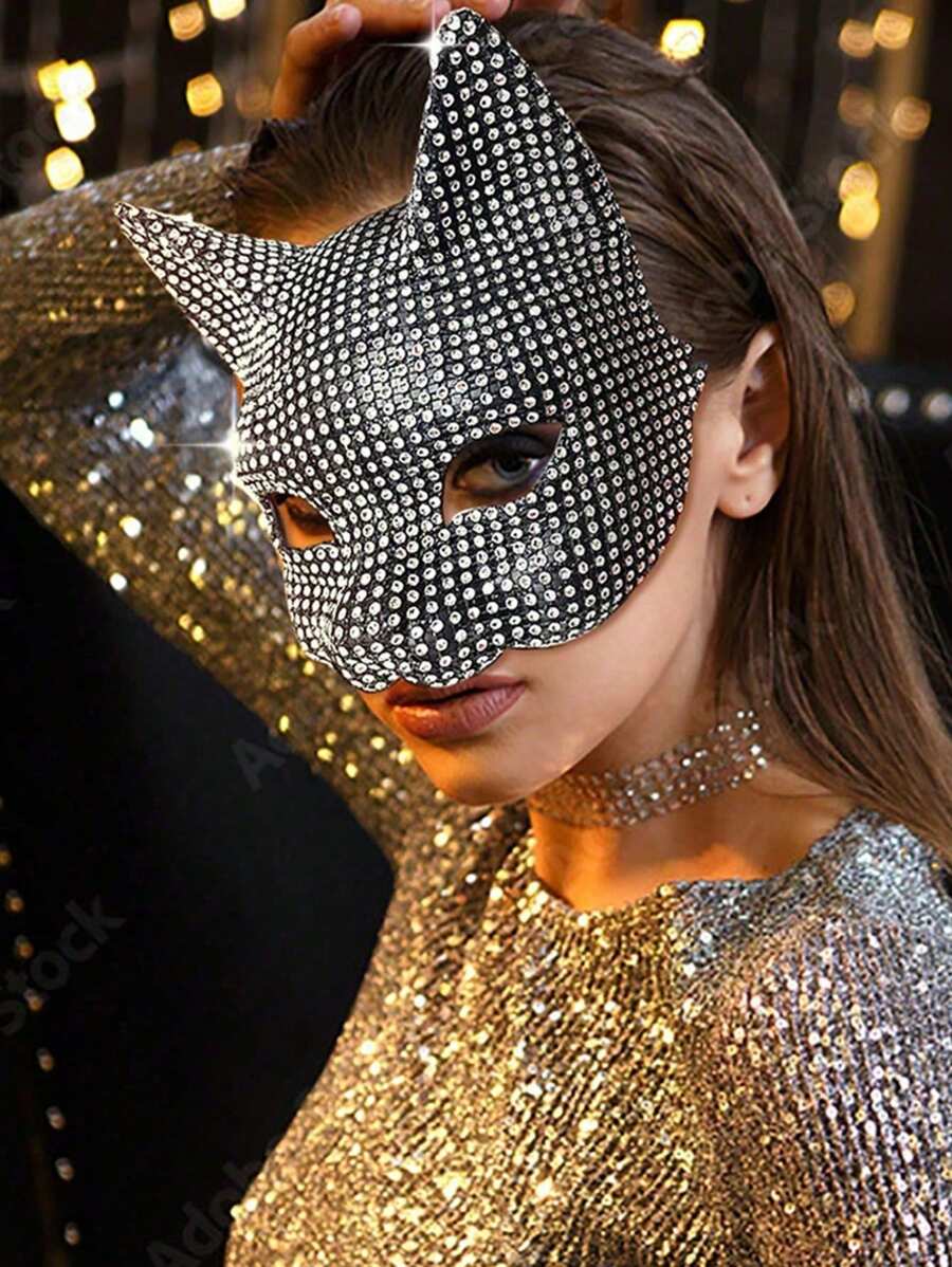 1pc Crystal-Studded Masquerade Mask For Women, Cosplay Prop, Sexy Accessory For Party & Ball Back To School