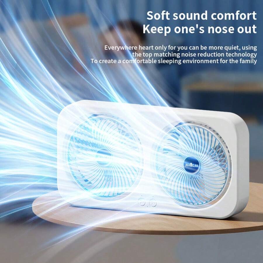 Powerful Dual Head Fan, 2x Cooling Effect, 3 Speed Mini Desk Fan With Quiet Operation, Options For Hanging, Placing On A Table, Or Carrying By Hand, Stylish Device For Outdoor Camping Perfect For Hot Days And Outdoor Activities,1800mAh