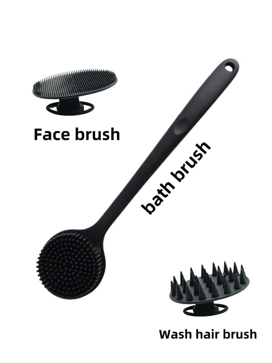 3 Peças Conjunto de Escovas de Silicone para o Corpo - 1 Peça Escova de Costas de Cabo Longo, 1 Peça Escova de Banho Curta, 1 Peça Escova de Lavar Cabelo e 1 Peça Escova Facial, Escova de Limpeza Corporal Manual Sem Eletricidade, com Pegada Antiderrapante, Limpeza Eficaz, Cerdas Macias, Limpeza e Massagem de Todas as Partes do Corpo, Ferramentas de Limpeza e Massagem