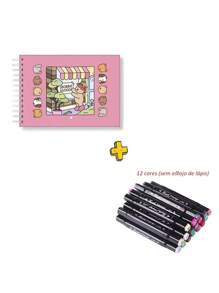 Livro rosa+12 cores canetas