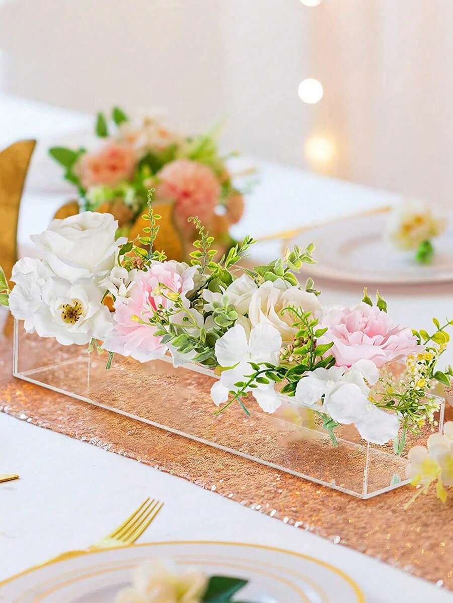 Clear Acrylic Vase Rectangular Floral Centerpiece Table Long Rectangular Decor Modern Vase Wedding Home Decor