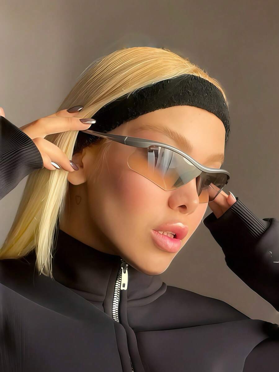 1 Pair Fashion Wraparound Silver Color Glasses, Suitable For Outdoor Sports, Hiking, Skiing, Traveling, Holiday Activities, Photography, Parties, Outdoor Running, Mountain Biking Wraparound Shape Shades